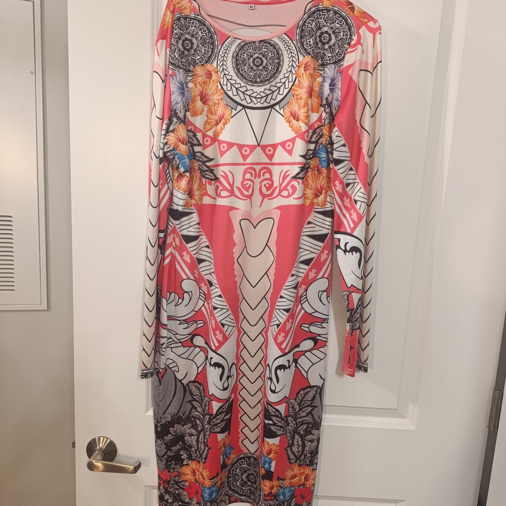 SHEIN Vibrant Pink and Black Long Sleeve Dress